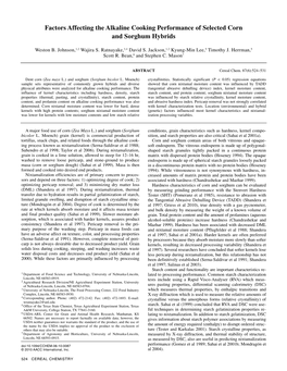 Factors Affecting the Alkaline Cooking Performance of Selected Corn and Sorghum Hybrids