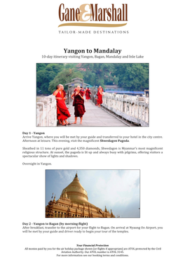 Yangon to Mandalay 10-Day Itinerary Visiting Yangon, Bagan, Mandalay and Inle Lake