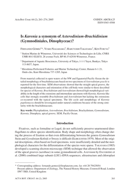 Is Karenia a Synonym of Asterodinium-Brachidinium (Gymnodiniales, Dinophyceae)?