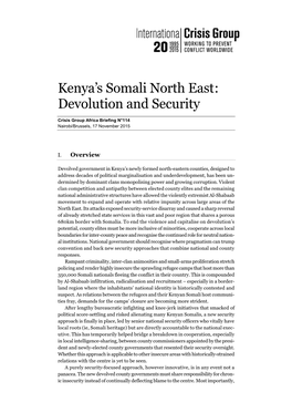 Kenya's Somali North East: Devolution and Security
