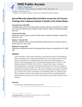 Sexual Minority-Related Discrimination Across the Life Course: Findings from a National Sample of Adults in the United States
