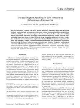 Tracheal Rupture Resulting in Life-Threatening Subcutaneous Emphysema