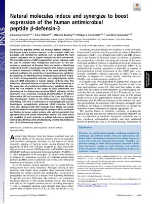Natural Molecules Induce and Synergize to Boost Expression of the Human Antimicrobial Peptide Β-Defensin-3