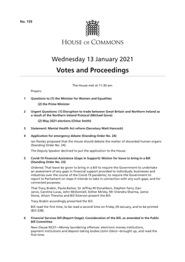 13 January 2021 Votes and Proceedings