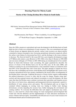 Drawing Water for Thirsty Lands Stories of the Closing Krishna River Basin in South India Abstract