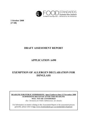 Draft Assessment Report Application A490 Exemption
