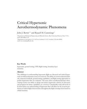 Critical Hypersonic Aerothermodynamic Phenomena