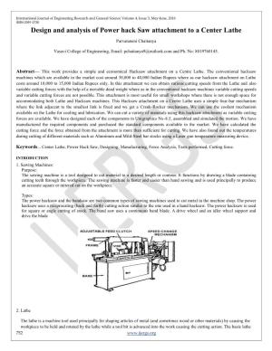 106. Design and Analysis of Power Hack Saw Attachment to a Center Lathe