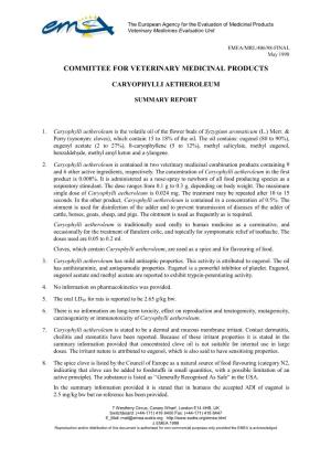 Caryophylli-Aetheroleum-Summary-Report-Committee-Veterinary-Medicinal-Products En.Pdf