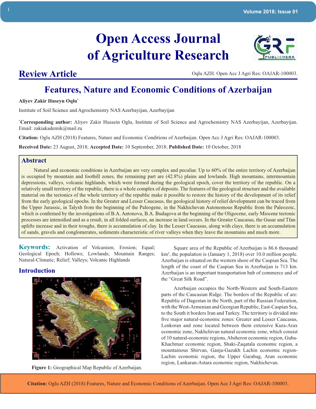 Open Access Journal of Agriculture Research Review Article Oqlu AZH