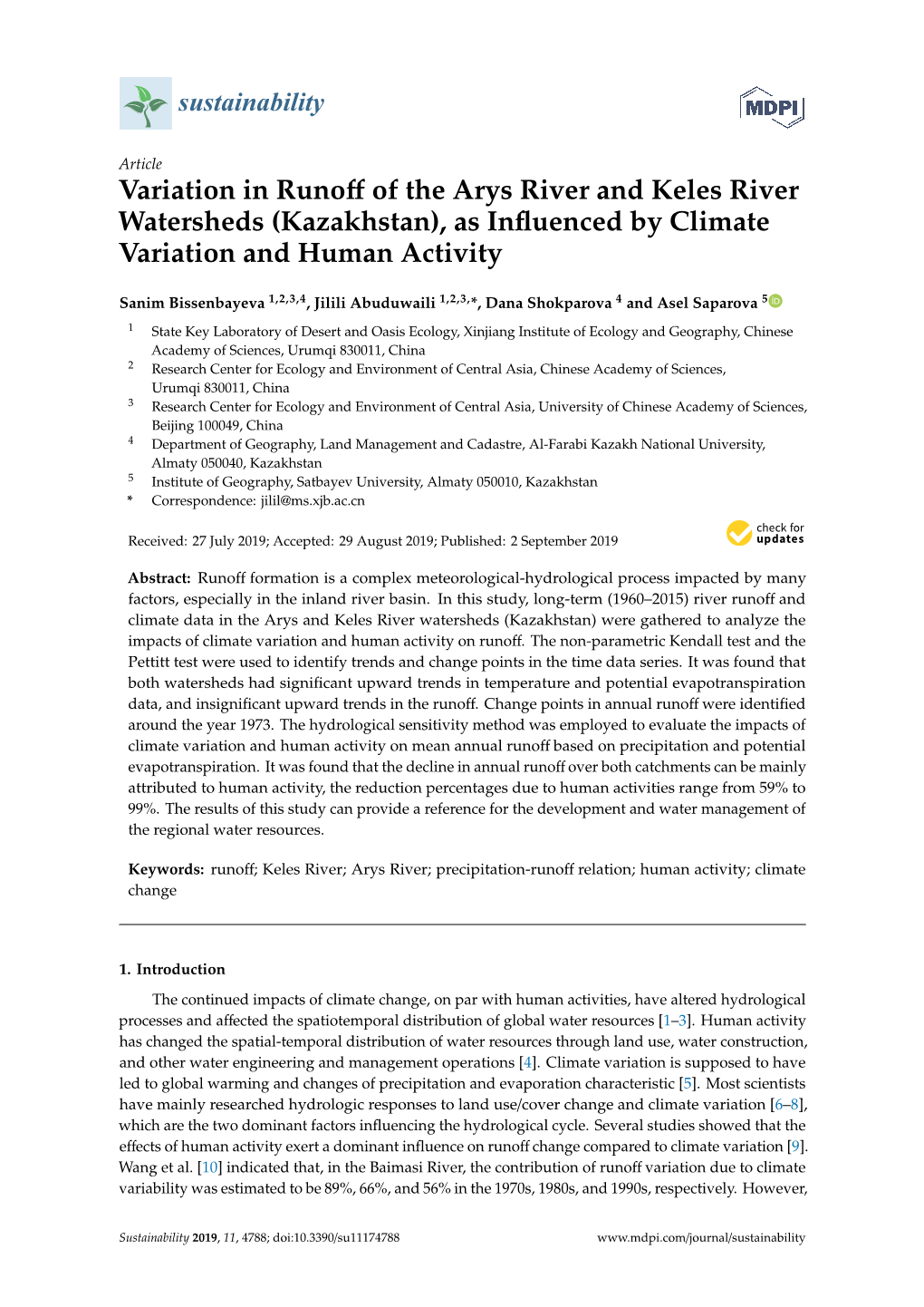 Kazakhstan), As Inﬂuenced by Climate Variation and Human Activity