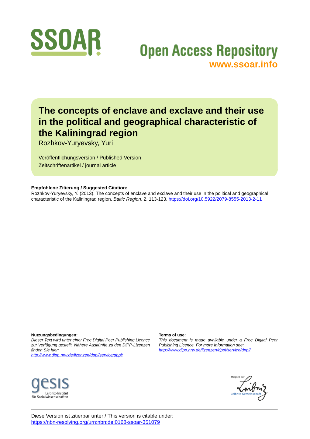 The Concepts of Enclave and Exclave and Their Use