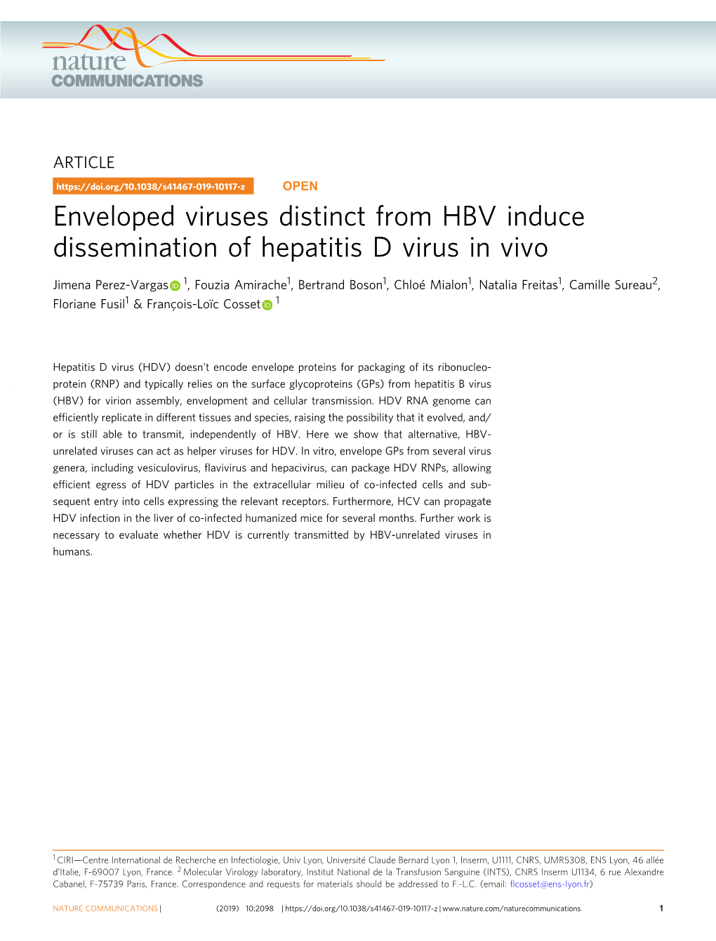 Enveloped Viruses Distinct from HBV Induce Dissemination of Hepatitis D Virus in Vivo