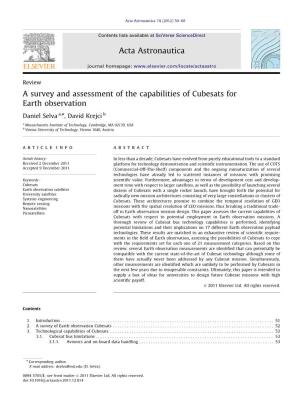 A Survey and Assessment of the Capabilities of Cubesats for Earth Observation