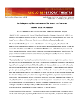 Asolo Repertory Theatre Presents the American Character and the 2012