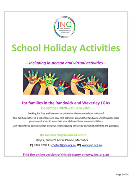 School Holiday Activities Dec20-Jan21