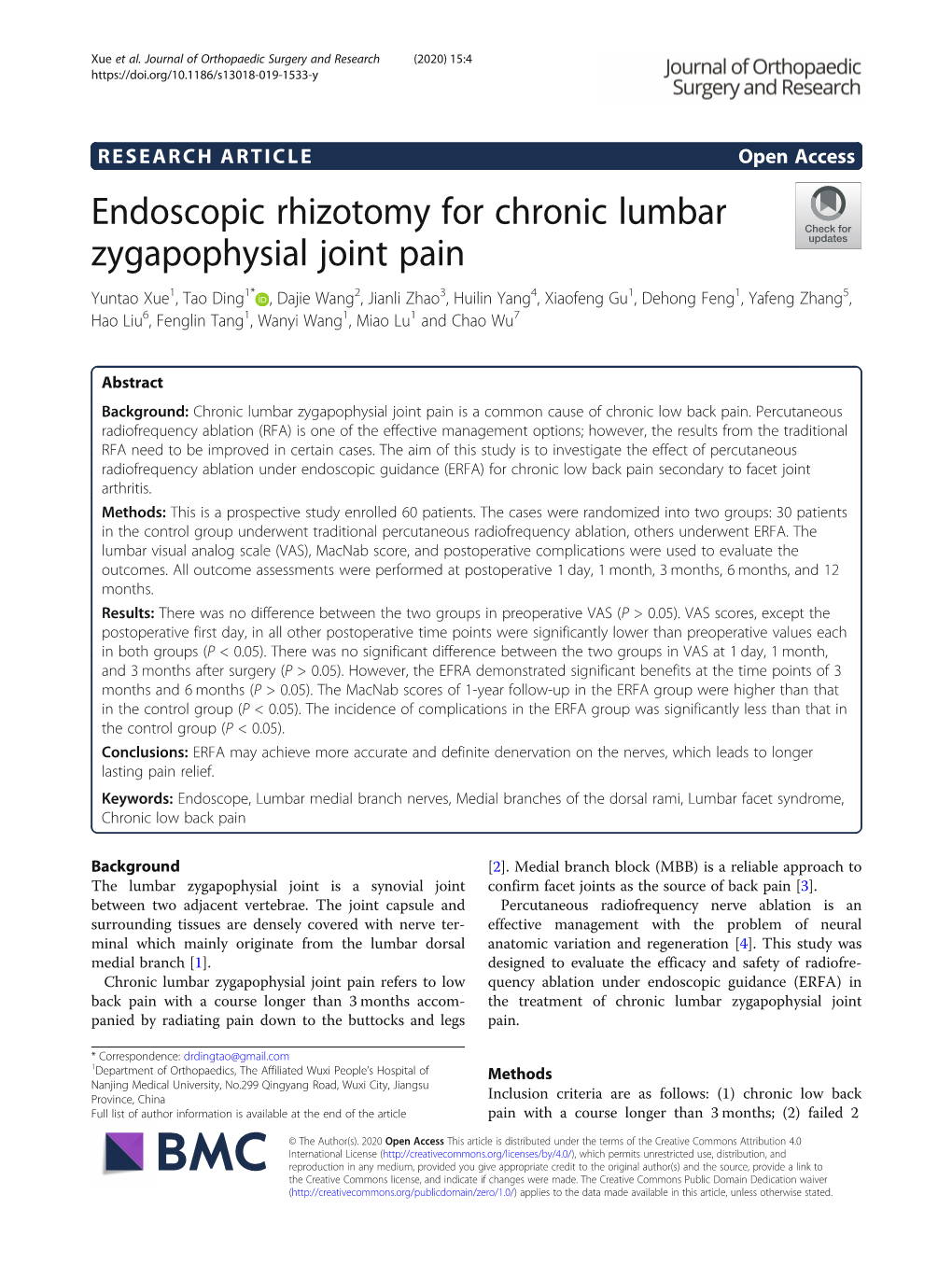 Endoscopic Rhizotomy for Chronic Lumbar Zygapophysial Joint Pain