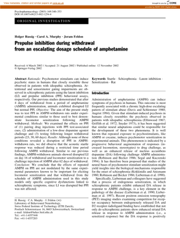 Prepulse Inhibition During Withdrawal from an Escalating Dosage Schedule of Amphetamine