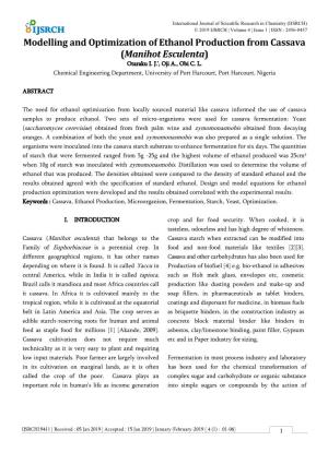 Modelling and Optimization of Ethanol Production from Cassava (Manihot Esculenta) Otaraku I