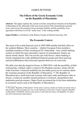 Effects of the Greek Economic Crisis on the Republic of Macedonia