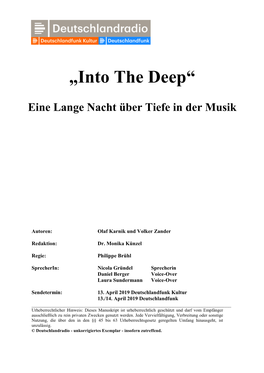 Into the Deep – Tiefe in Der Musik, Skript Und Musiklaufplan