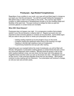 Presbyopia - Age-Related Farsightedness