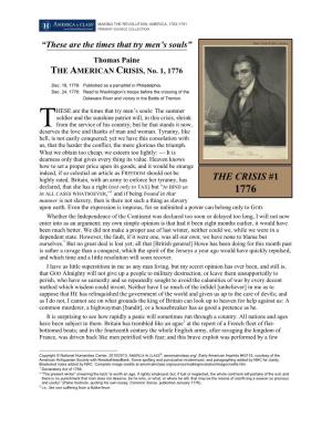 Thomas Paine, the American Crisis, #1, December 1776