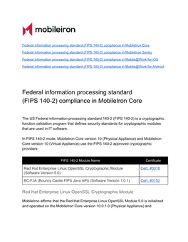 Federal Information Processing Standard (FIPS 140-2) Compliance in Mobileiron Core