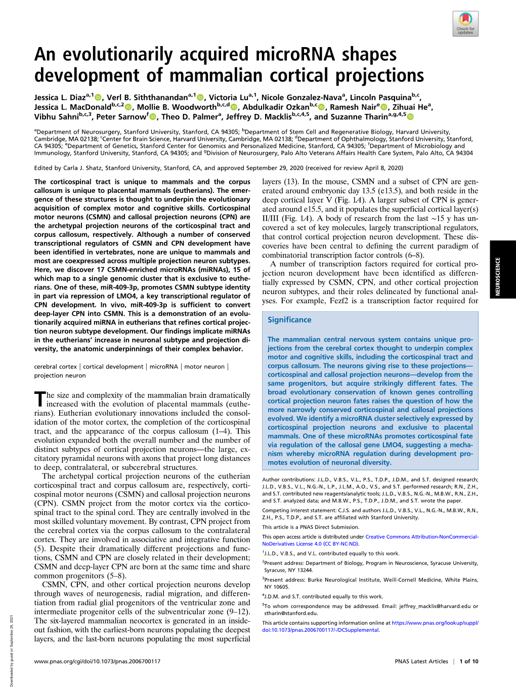 An Evolutionarily Acquired Microrna Shapes Development of Mammalian Cortical Projections