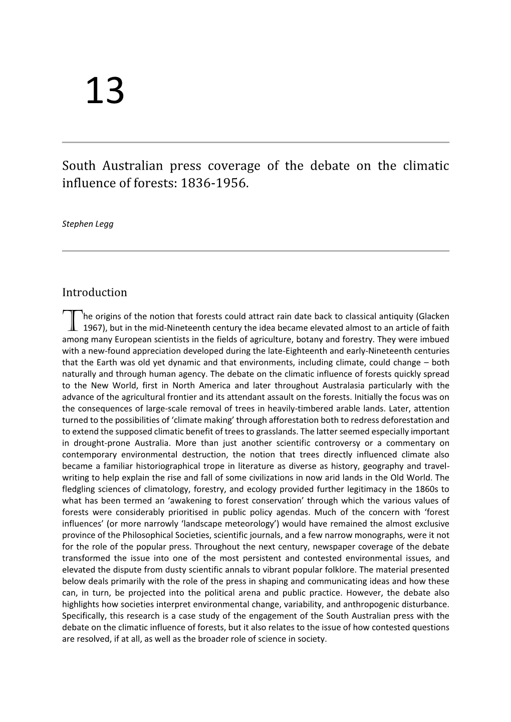 South Australian Press Coverage of the Debate on the Climatic Influence of Forests: 1836-1956