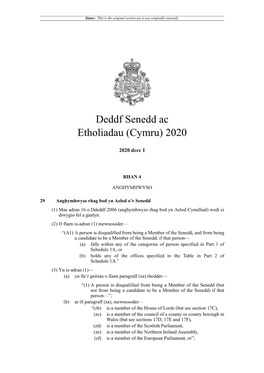 Deddf Senedd Ac Etholiadau (Cymru) 2020