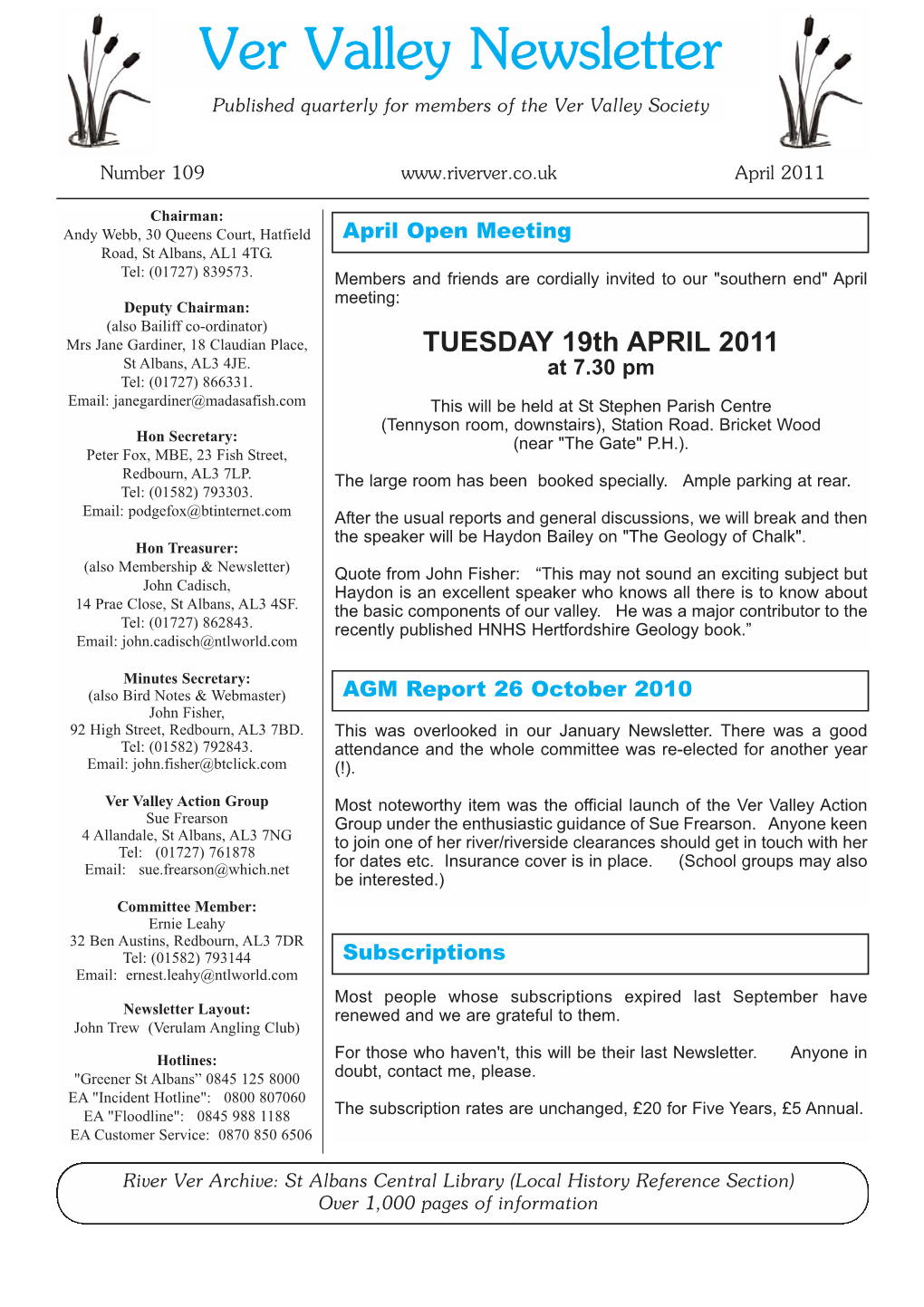 April 2011 – Ver Valley Society Newsletter