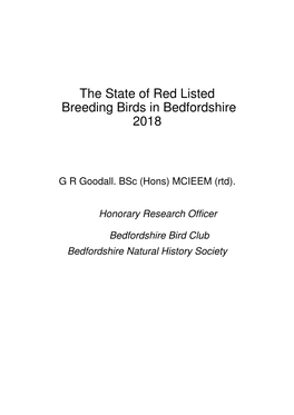 The State of Red Listed Breeding Birds in Bedfordshire 2018