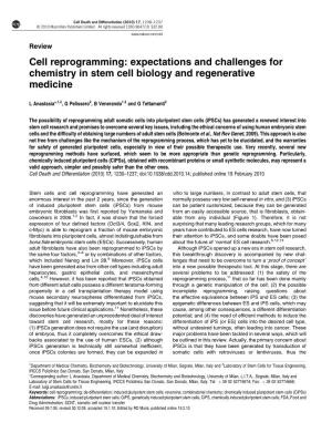 Cell Reprogramming: Expectations and Challenges for Chemistry in Stem Cell Biology and Regenerative Medicine
