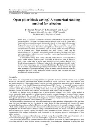 Open Pit Or Block Caving? a Numerical Ranking Method for Selection
