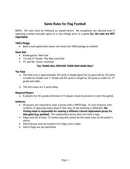Game Rules for Flag Football