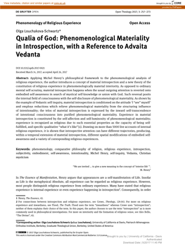 Qualia of God: Phenomenological Materiality in Introspection, with a Reference to Advaita Vedanta