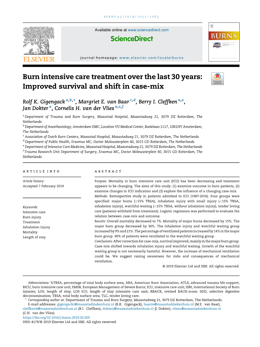 Burn Intensive Care Treatment Over the Last 30 Years: Improved Survival And