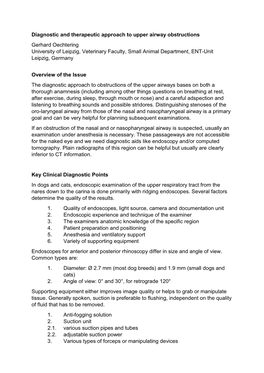 Diagnostic and Therapeutic Approach to Upper Airway Obstructions