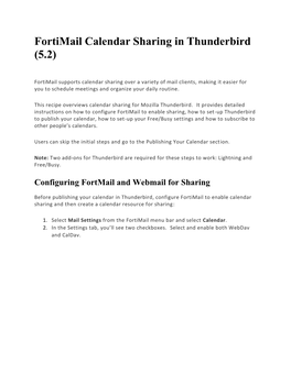 Fortimail Calendar Sharing in Thunderbird (5.2)