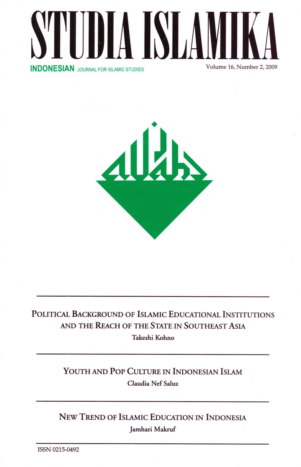 $TUDIA I$Lailiii(A Volume 16, Number 2,2009 INDONESIAN Rounnel Ron Rslamrc Srudres