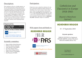Catholicism and Fascism(S) in Europe 1918-1945