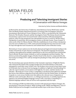 Producing and Televising Immigrant Stories a Conversation with Marisa Venegas