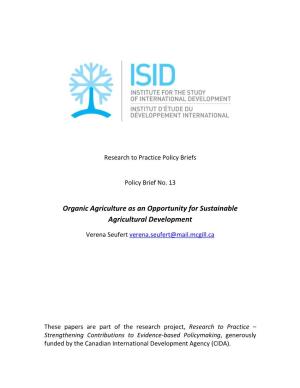 Organic Agriculture As an Opportunity for Sustainable Agricultural Development