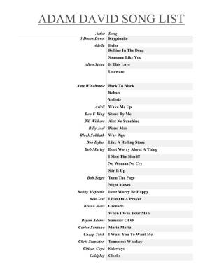 Adam David Song List