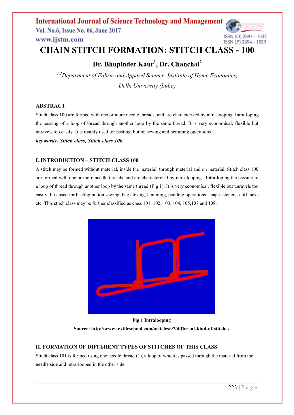 CHAIN STITCH FORMATION: STITCH CLASS - 100 Dr