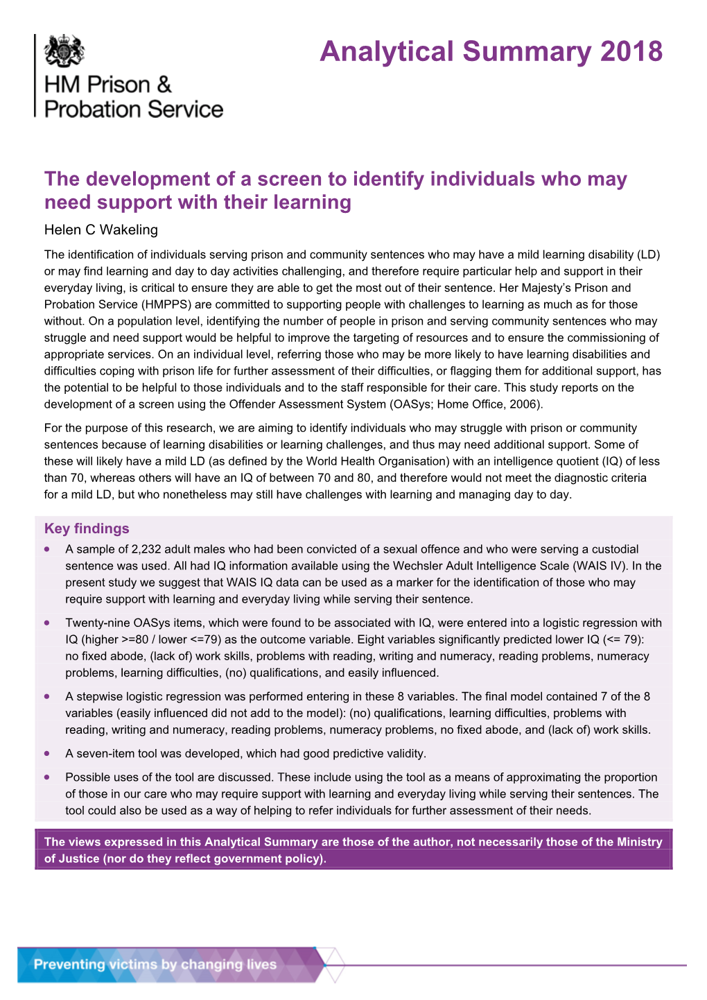 The Development of a Screen to Identify Individuals Who May Need Support with Their Learning