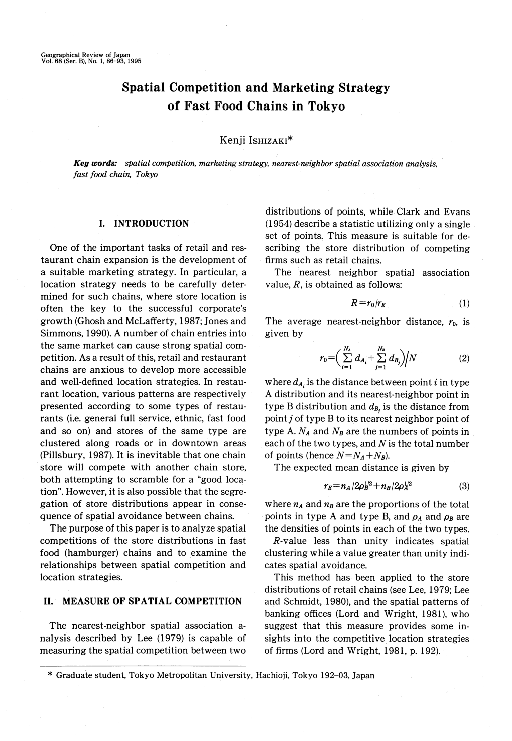 Spatial Competition and Marketing Strategy of Fast Food Chains in Tokyo