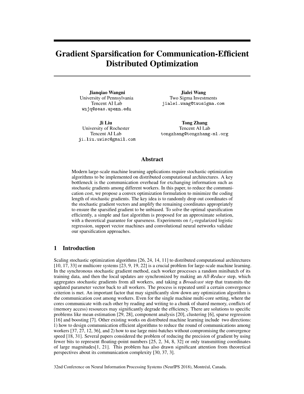 Gradient Sparsification for Communication-Efficient Distributed