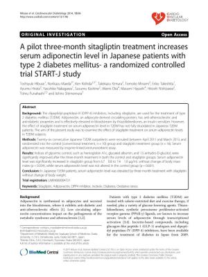 A Pilot Three-Month Sitagliptin Treatment Increases